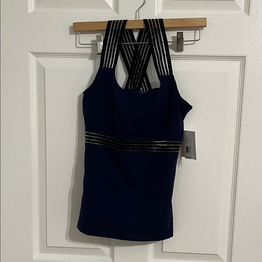 Beyond Yoga Navy Tank Top with Black Striped Straps